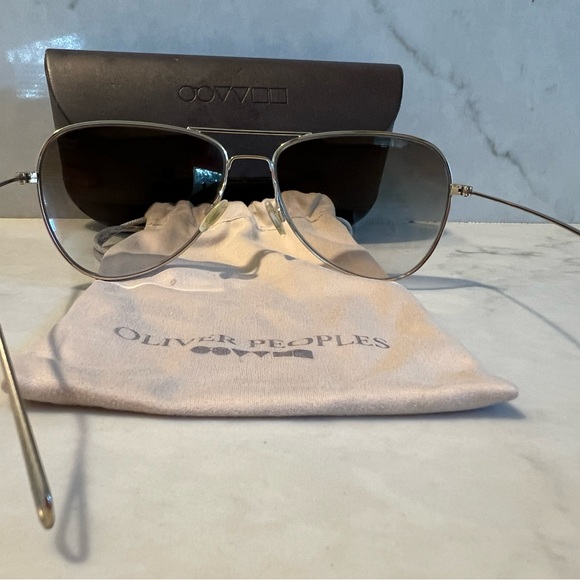 Oliver Peoples Gold Aviator Sunglasses with Brown Gradient Lenses main image 4